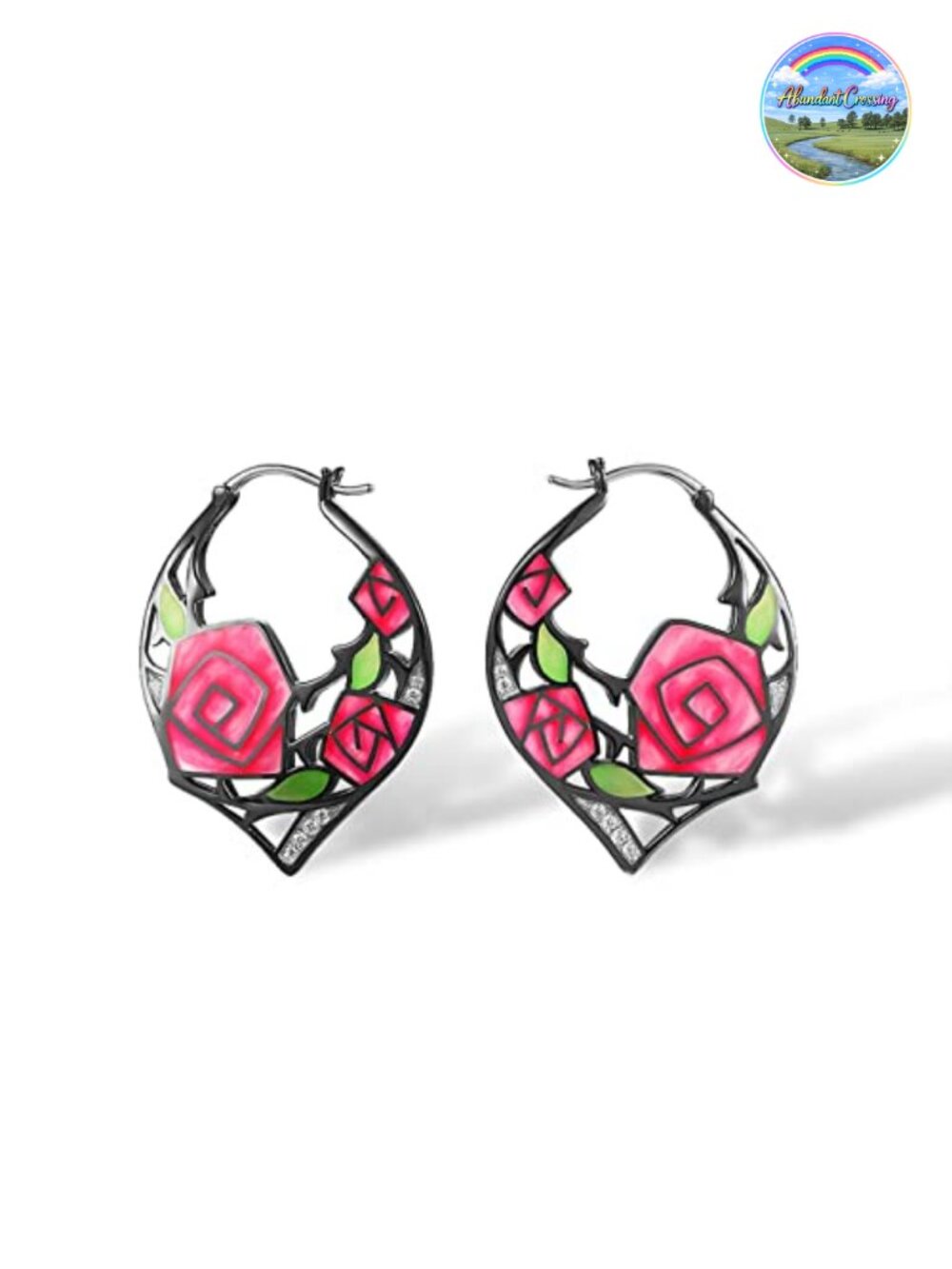 925 Sterling Silver Handmade Enamel Flower Hoop Earrings